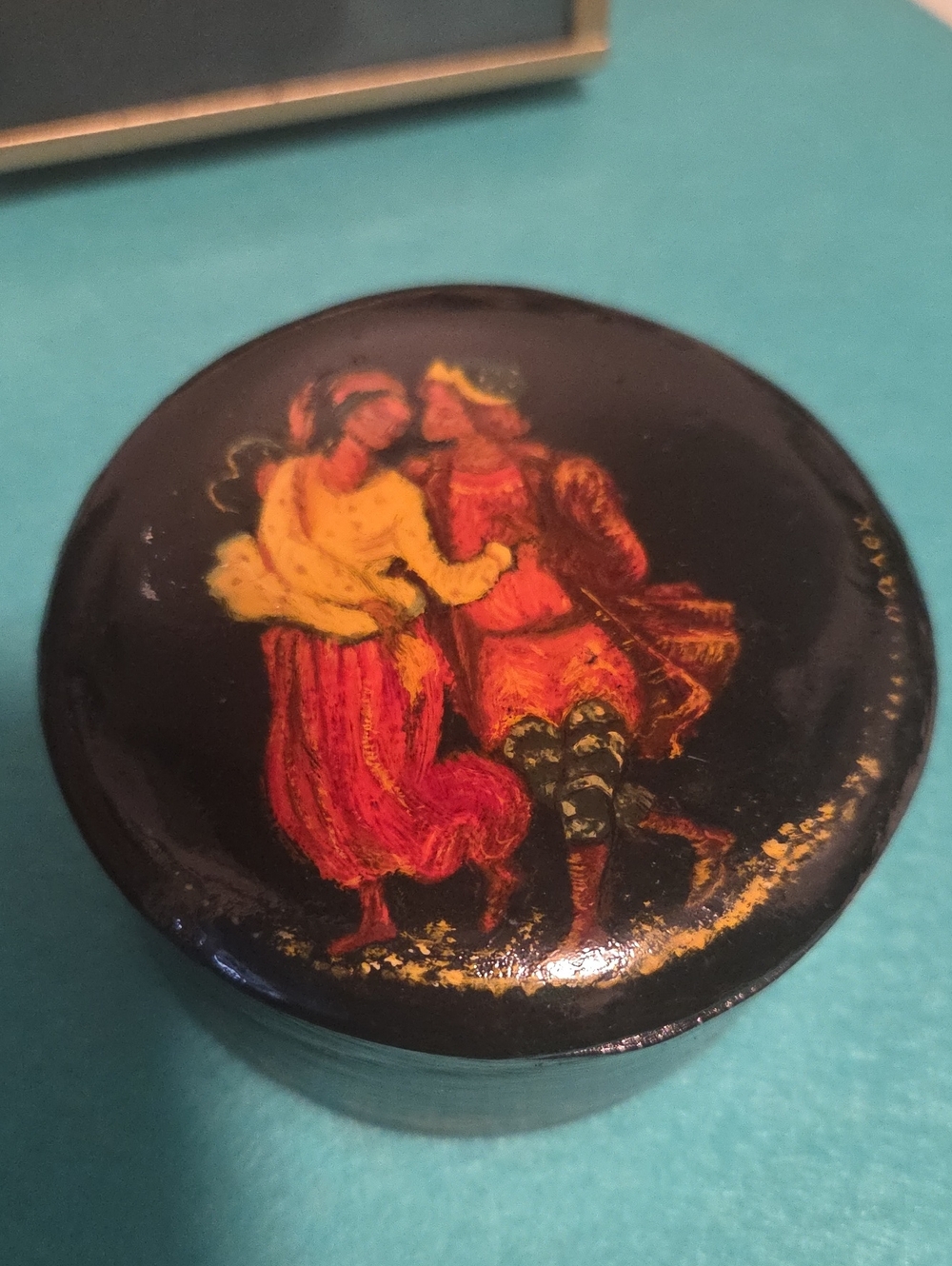 Hand-Painted Black Lacquer Trinket Box Filled With Jewelry